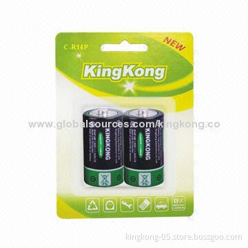 R14 Carbon Zinc Batteries in Blister Packing, 1.5V Voltage, CE and RoHS Marks